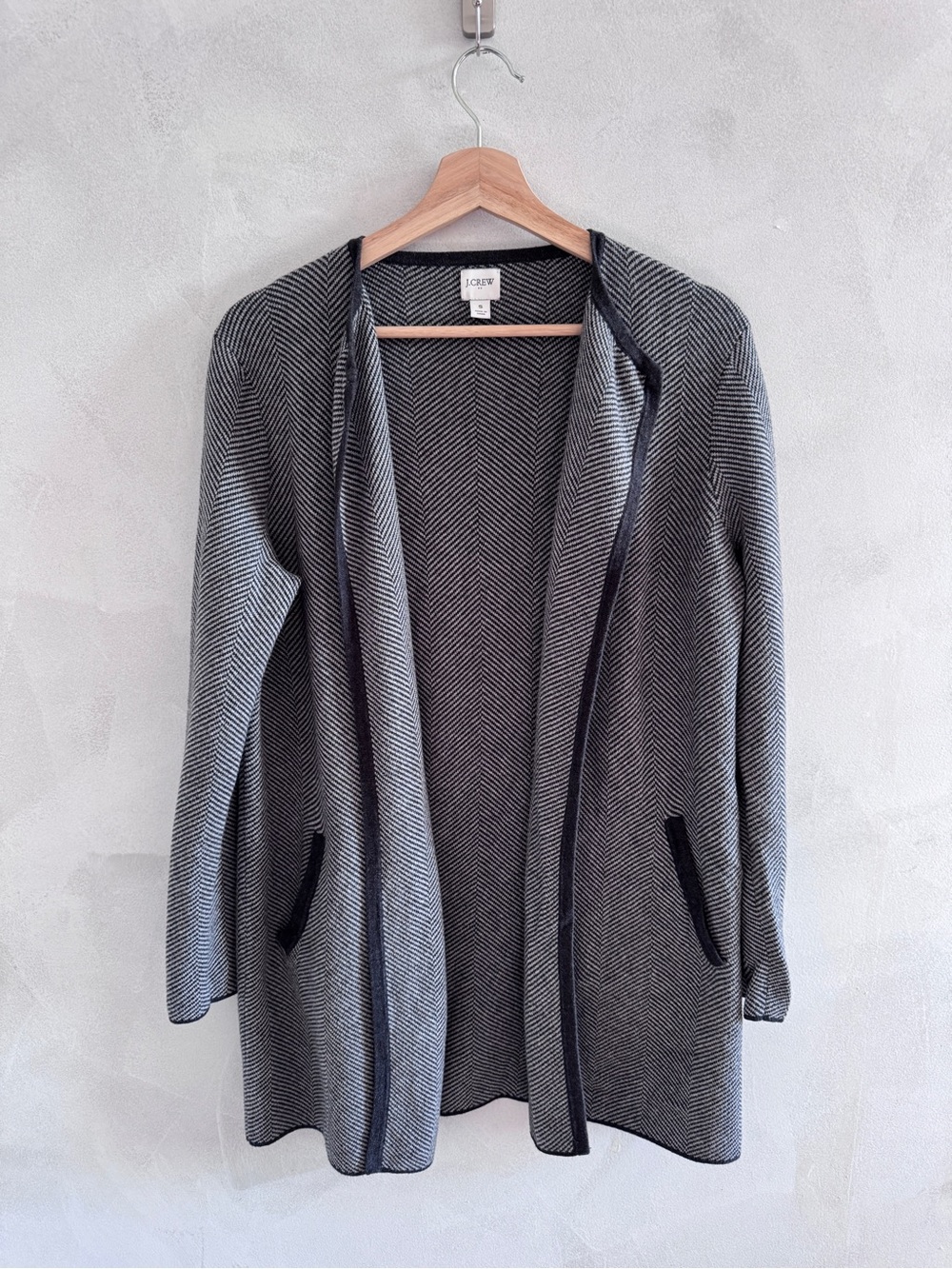 J. Crew - Women's Gray & White Herringbone Open Cardigan